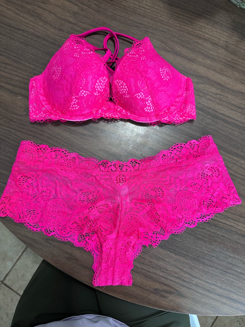 Victoria’s Secret Very Sexy Lace Push-Up Bra and Cheeky Panty Set - Neon Pink